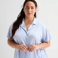 Ambrielle Womens V-Neck Short Sleeve 2-pc. Plus Pajama Sets