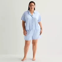 Ambrielle Womens V-Neck Short Sleeve 2-pc. Plus Pajama Sets
