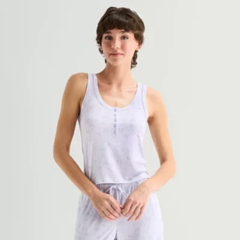 Arizona Womens Henley Neck Sleeveless Juniors Pajama Top