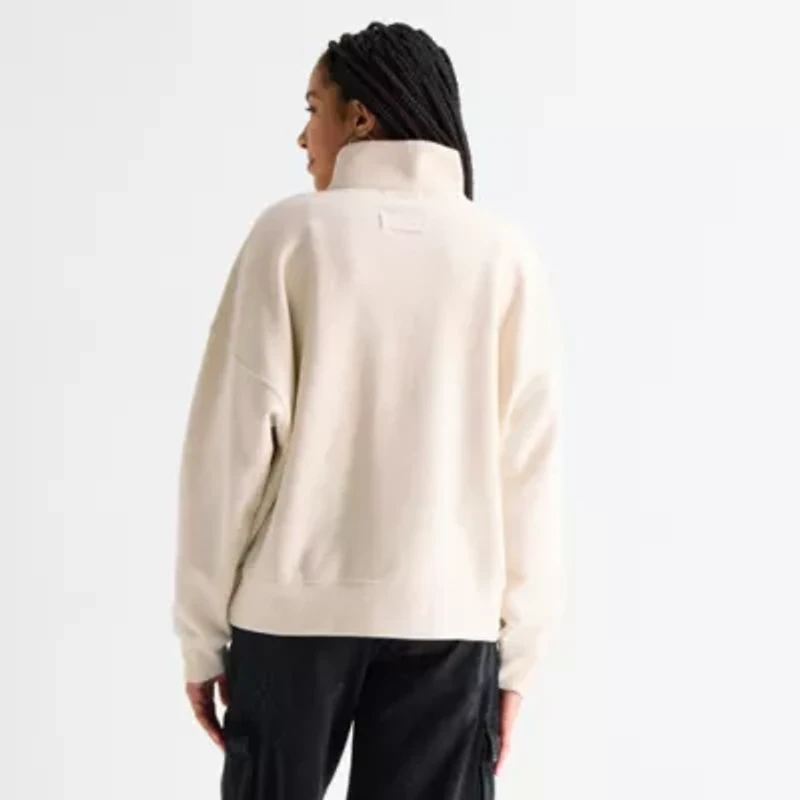 Arizona Womens Juniors Mock Neck Long Sleeve Quarter-Zip Pullover