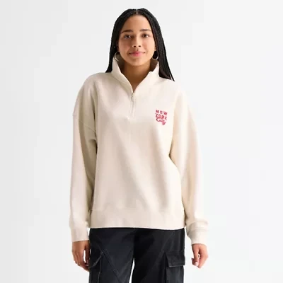 Arizona Womens Juniors Mock Neck Long Sleeve Quarter-Zip Pullover