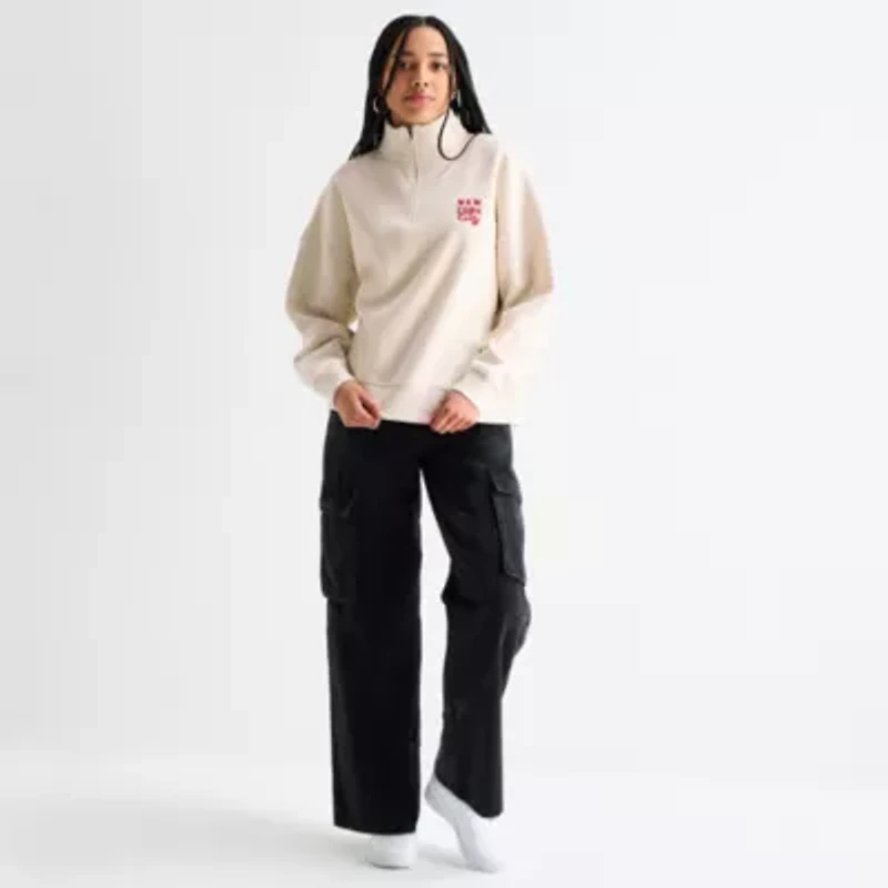 Arizona Womens Juniors Mock Neck Long Sleeve Quarter-Zip Pullover