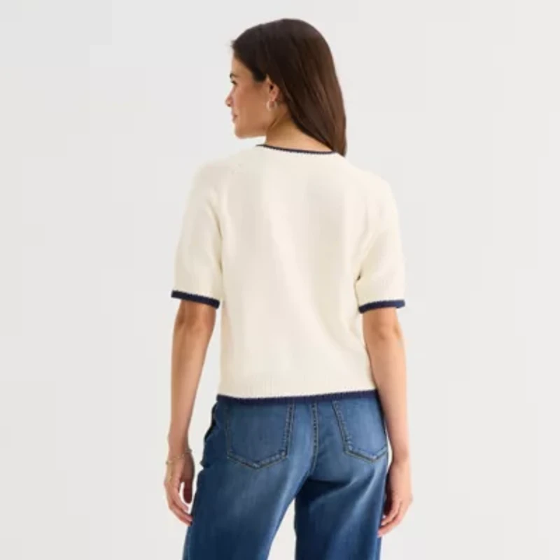 St. John's Bay Womens Crew Neck Elbow Sleeve Pullover Sweater