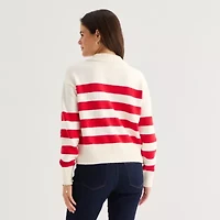 St. John's Bay Womens Short Sleeve Open Front Striped Cardigan