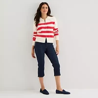 St. John's Bay Womens Short Sleeve Open Front Striped Cardigan