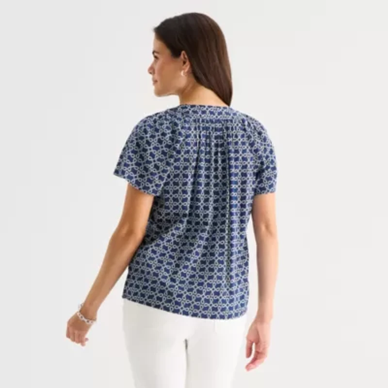 St. John's Bay Womens V Neck Short Sleeve Blouse