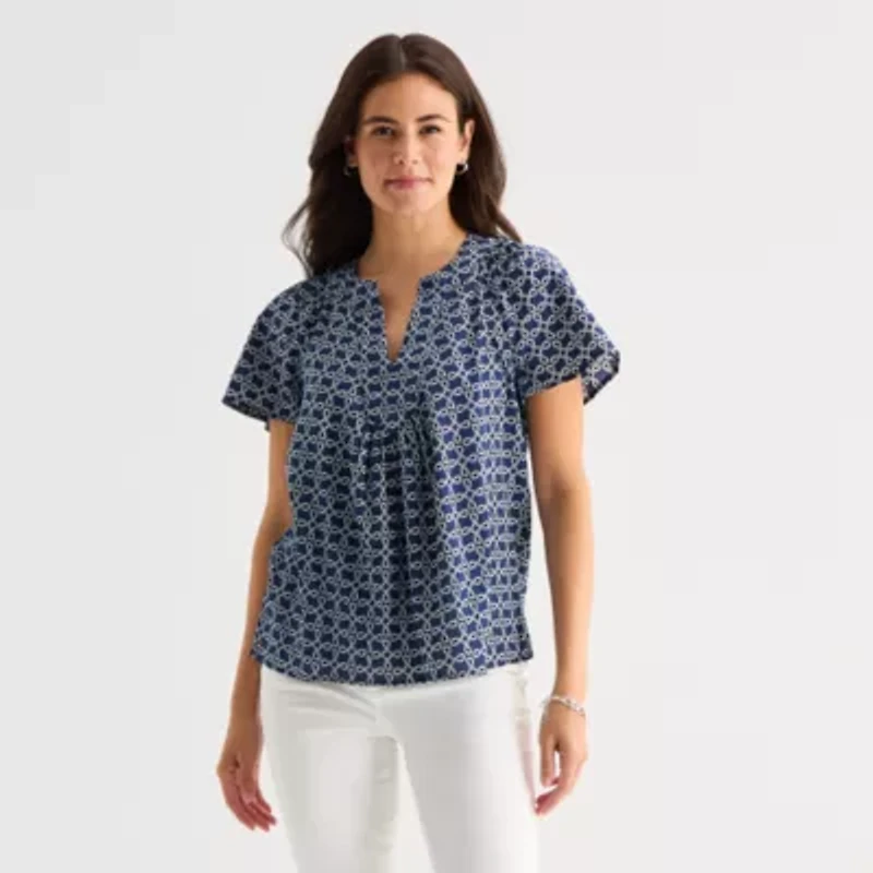 St. John's Bay Womens V Neck Short Sleeve Blouse