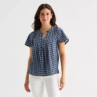St. John's Bay Womens V Neck Short Sleeve Blouse