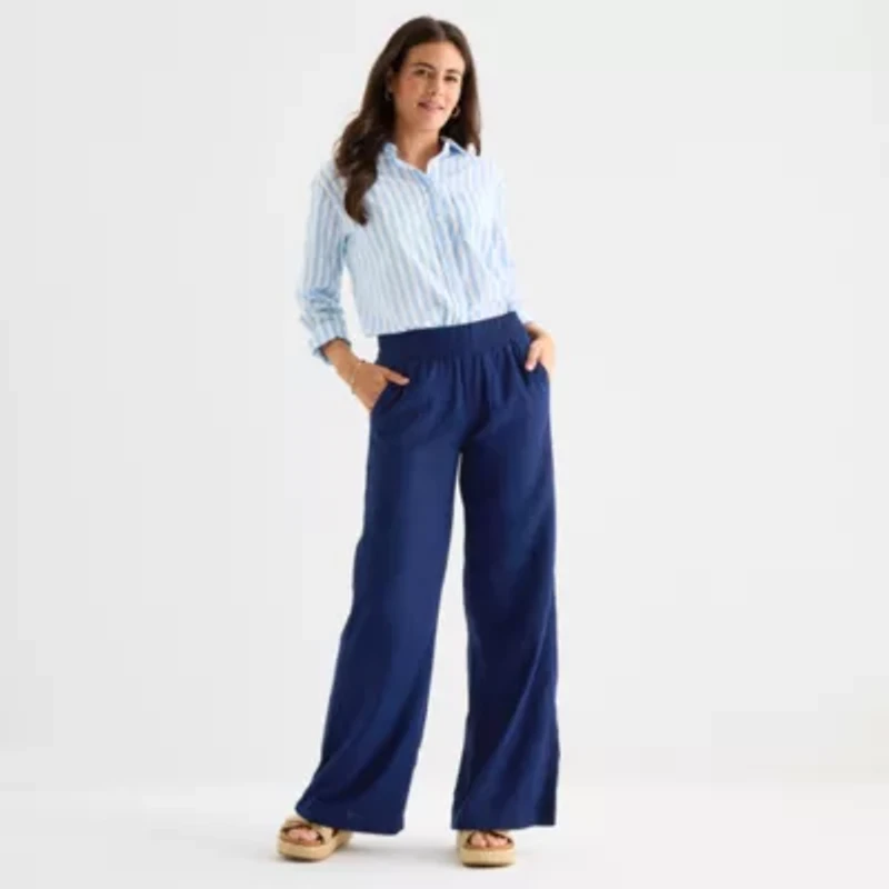 St. John's Bay Womens Wide Leg High Rise Pull-On Pant