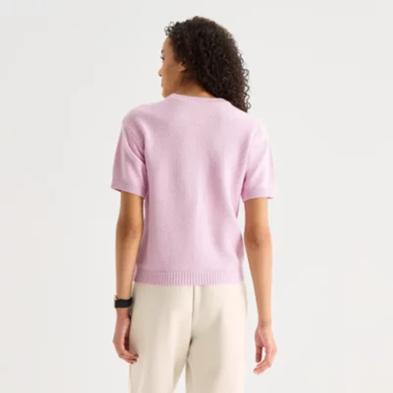 Stylus Womens Crew Neck Short Sleeve Pullover Sweater