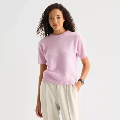 Stylus Womens Crew Neck Short Sleeve Pullover Sweater