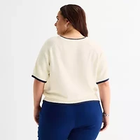 St. John's Bay Plus Womens Crew Neck Elbow Sleeve Pullover Sweater