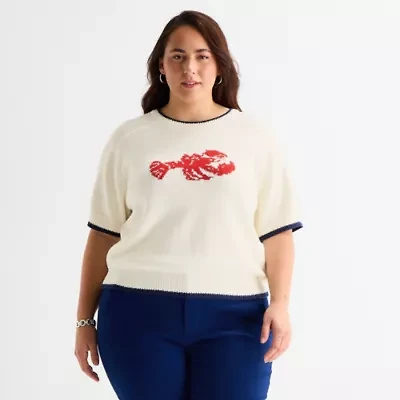 St. John's Bay Plus Womens Crew Neck Elbow Sleeve Pullover Sweater