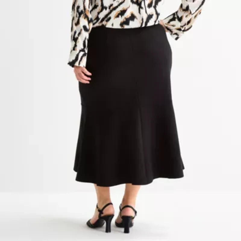 Bold Elements Womens Plus Midi Flared Skirt