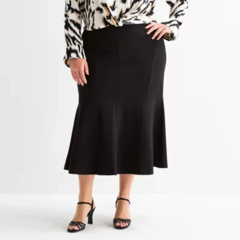 Bold Elements Womens Plus Midi Flared Skirt