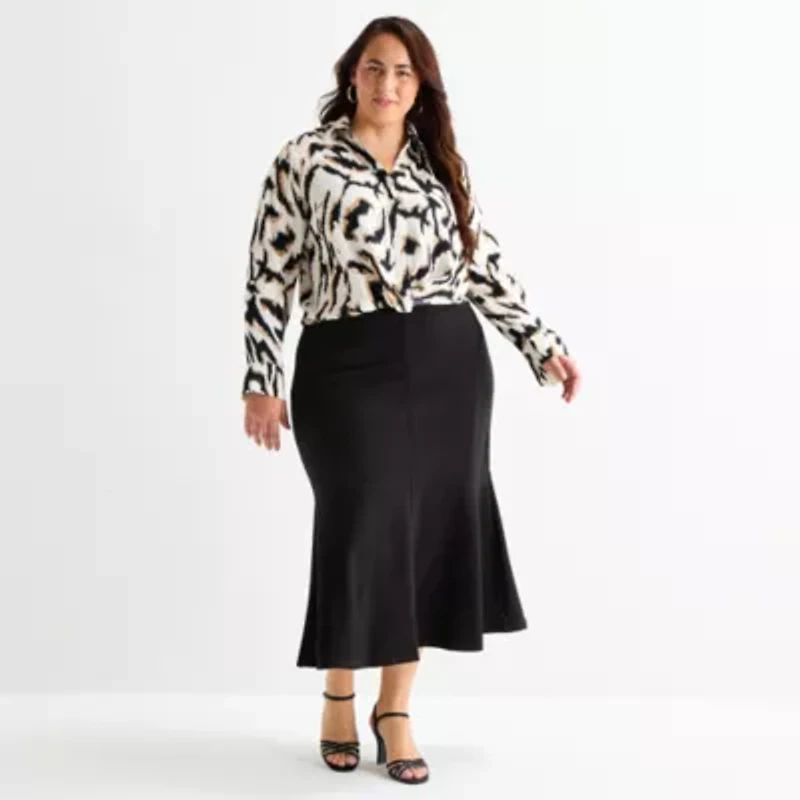 Bold Elements Womens Plus Midi Flared Skirt