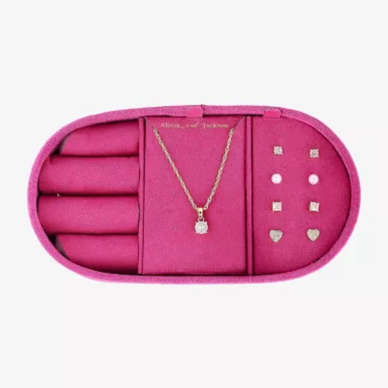 olivia and jackson Womens Cubic Zirconia Heart Round 5-pc. Jewelry Set with Travel Case