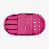 olivia and jackson Womens Cubic Zirconia Heart Round 5-pc. Jewelry Set with Travel Case