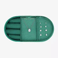 olivia and jackson Womens Cubic Zirconia Pure Silver Over Brass Pear Round 5-pc. Jewelry Set with Travel Case