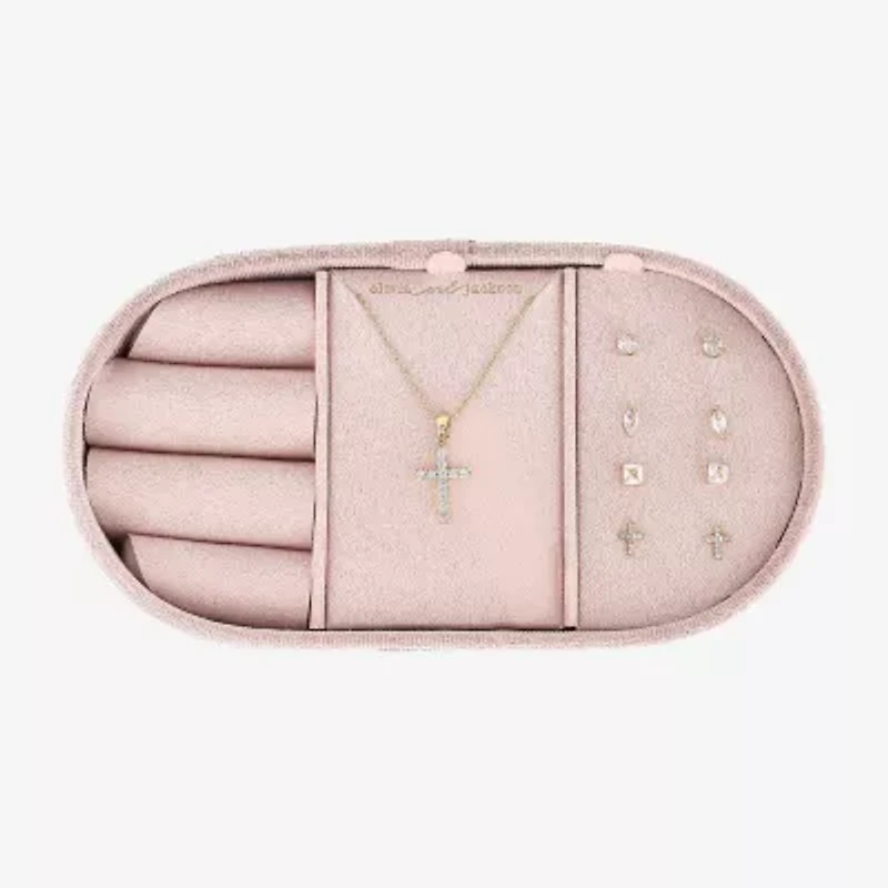 olivia and jackson Womens Cubic Zirconia Cross Round Marquise 5-pc. Jewelry Set with Travel Case