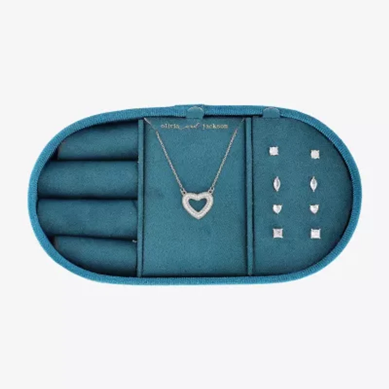 olivia and jackson Womens Cubic Zirconia Pure Silver Over Brass Heart Round Marquise 5-pc. Jewelry Set with Travel Case