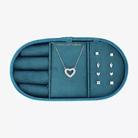 olivia and jackson Womens Cubic Zirconia Pure Silver Over Brass Heart Round Marquise 5-pc. Jewelry Set with Travel Case