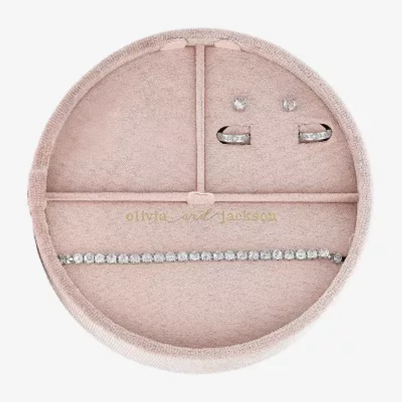 olivia and jackson Womens Cubic Zirconia Pure Silver Over Brass Round 3-pc. Jewelry Set with Travel Case