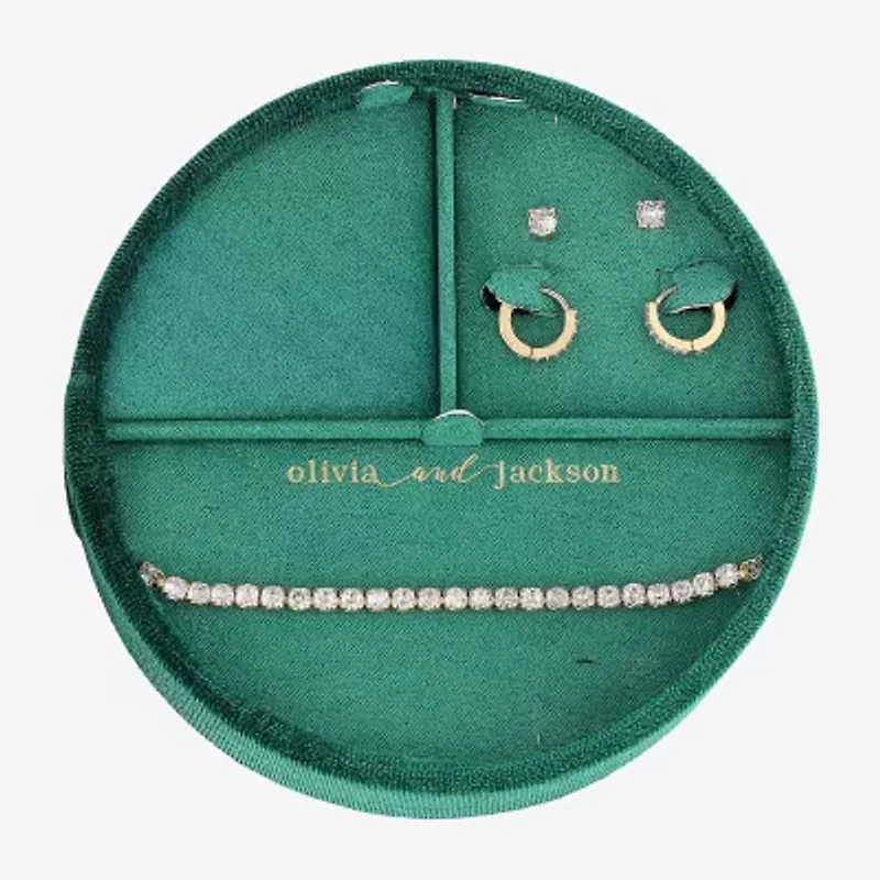 olivia and jackson Womens Cubic Zirconia Round 3-pc. Jewelry Set with Travel Case