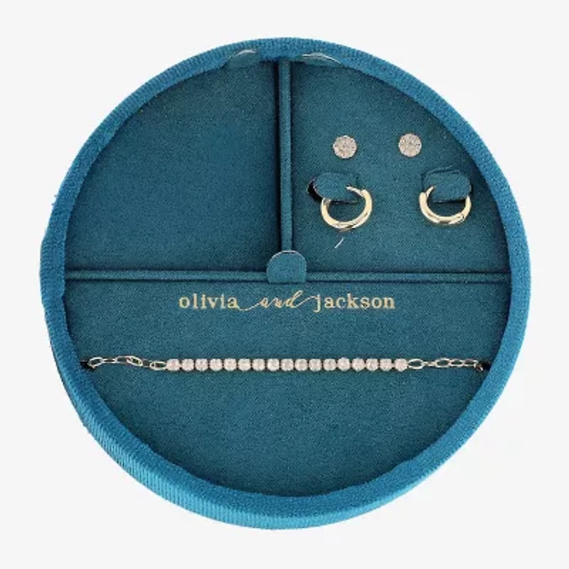 olivia and jackson Womens Cubic Zirconia Round 3-pc. Jewelry Set with Travel Case