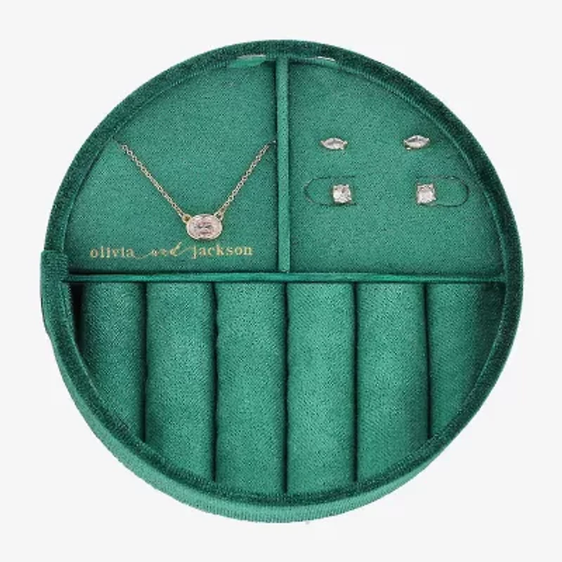 olivia and jackson Womens Cubic Zirconia Oval Marquise 3-pc. Jewelry Set with Travel Case