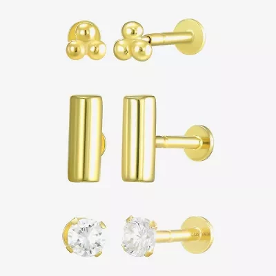Gold Addiction Womens Cubic Zirconia 10K Gold 3 Pair Earring Set