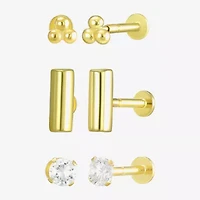 Gold Addiction Womens Cubic Zirconia 10K Gold 3 Pair Earring Set