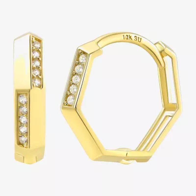 Gold Addiction Womens Cubic Zirconia 10K Gold 12.8mm Hoop Earrings