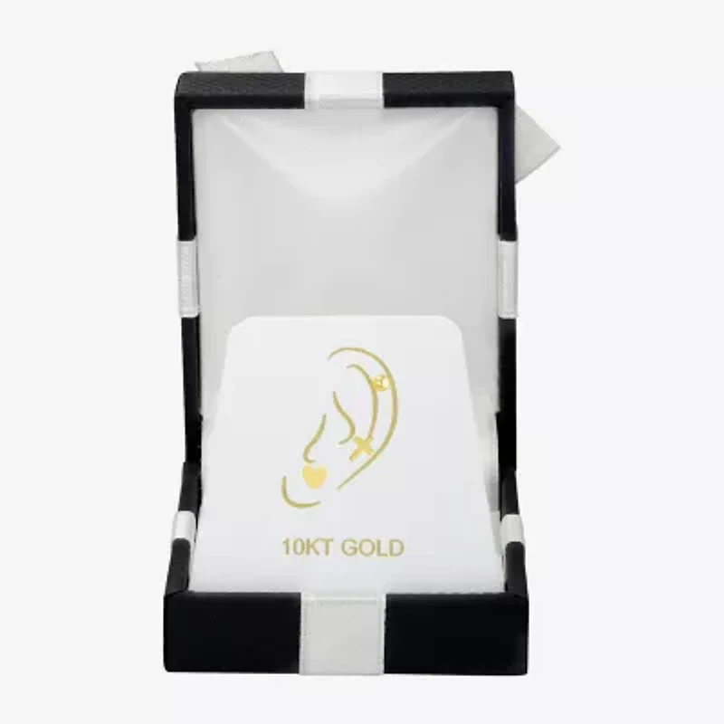 Gold Addiction Womens 10K Gold Ball Cross Heart 3 Pair Earring Set