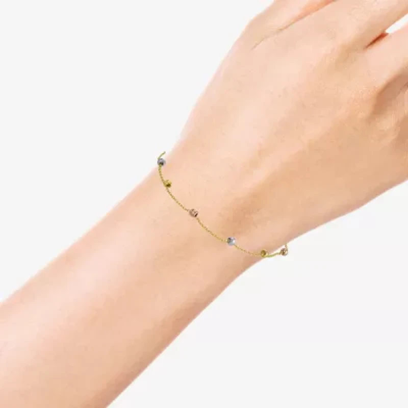 Womens 14K Tri-Color Gold 7.5 Inch Semisolid Cable Chain Bracelet