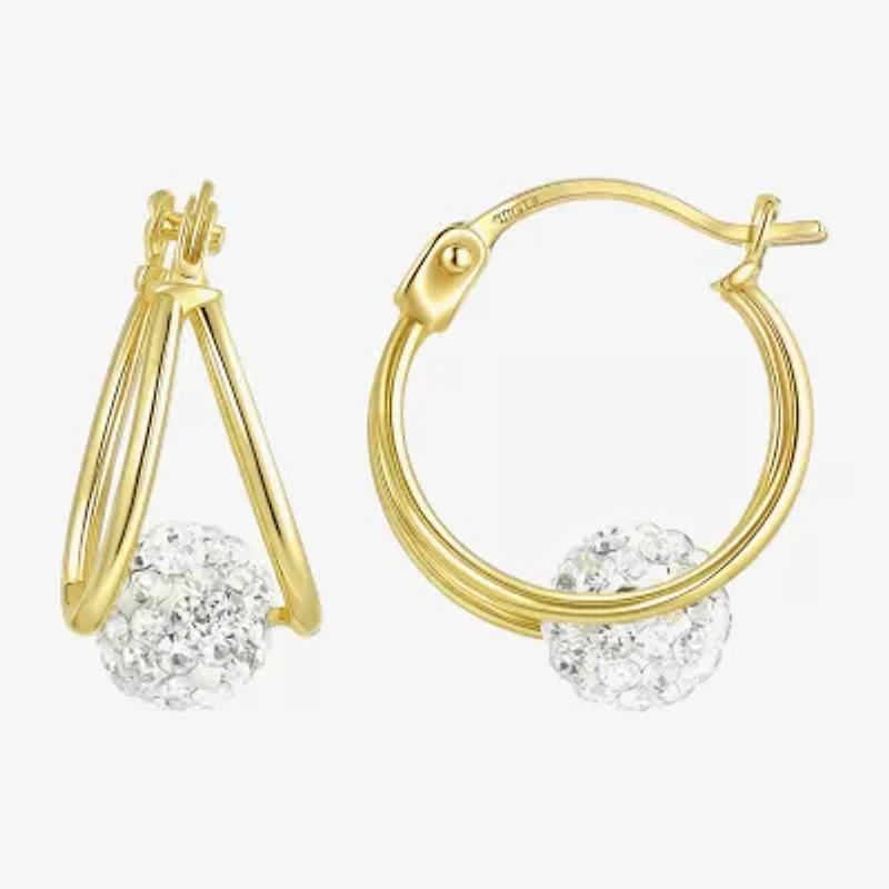 Womens White 10K Gold 15mm Round Hoop Earrings