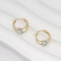 Womens White 10K Gold 15mm Round Hoop Earrings