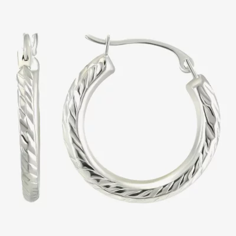 Womens 10K White Gold 18mm Round Hoop Earrings