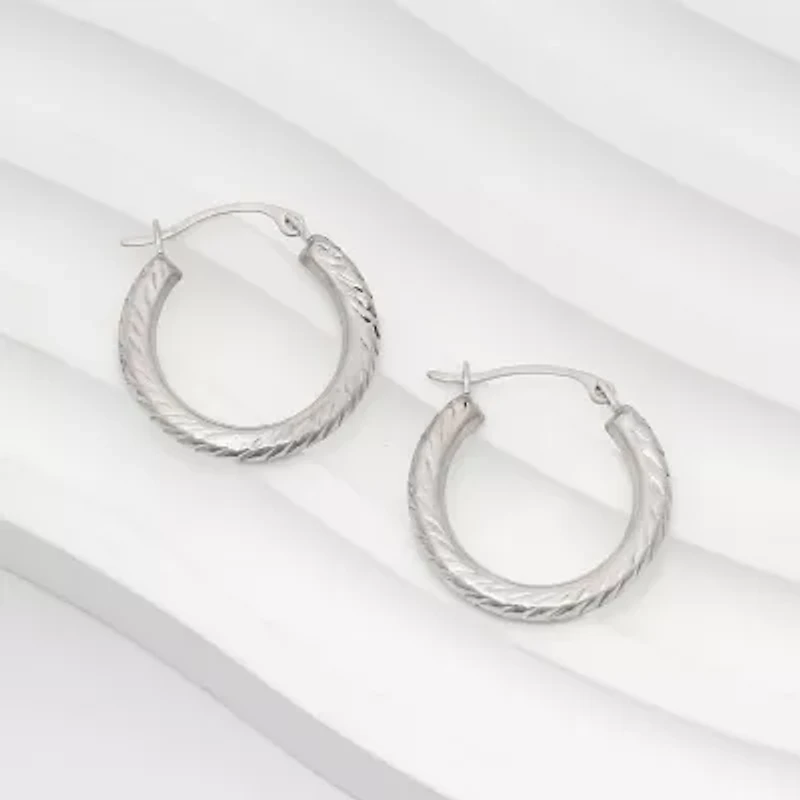 Womens 10K White Gold 18mm Round Hoop Earrings