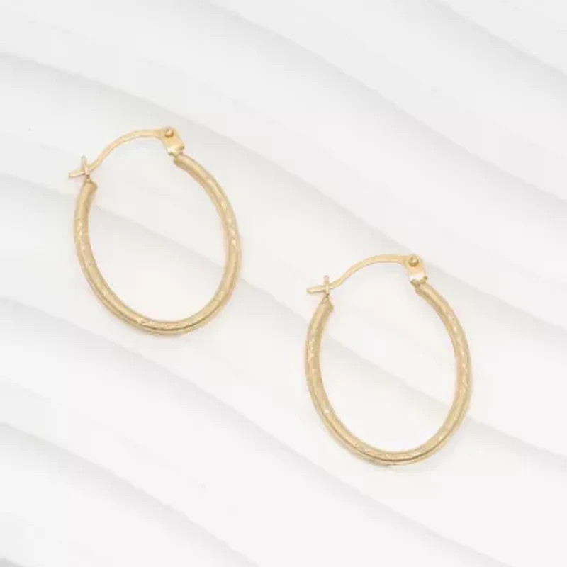 Womens 14K Gold 20.5mm Oval Hoop Earrings