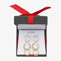 Womens 10K Gold 3 Pair Earring Set