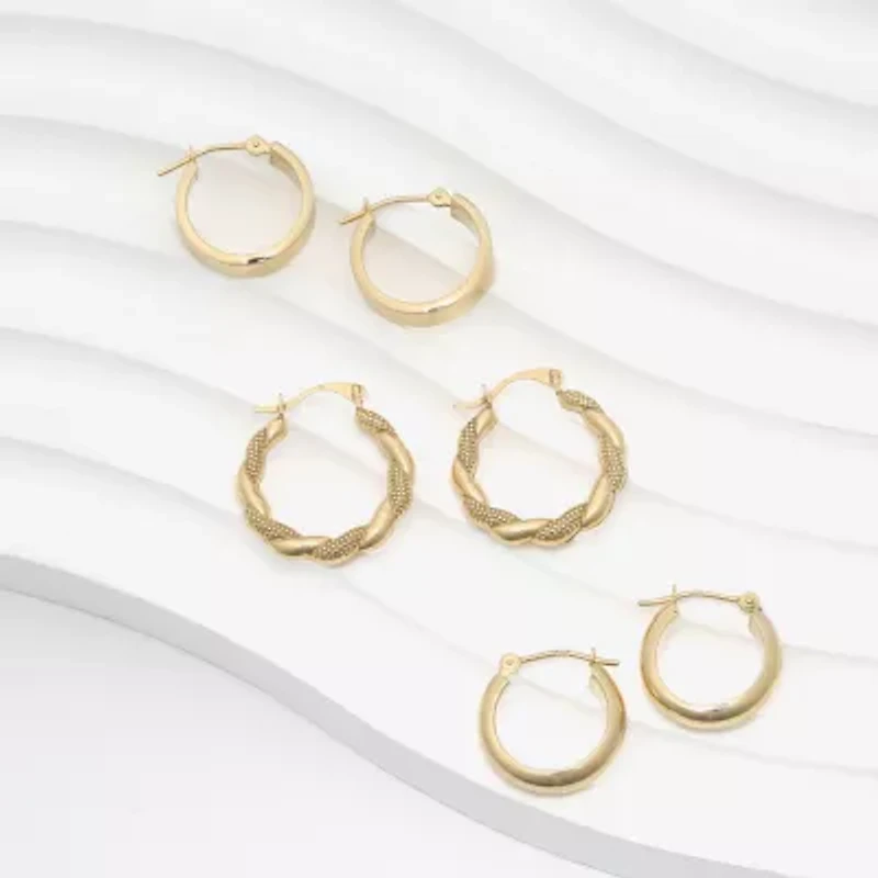 Womens 10K Gold 3 Pair Earring Set