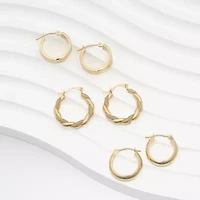 Womens 10K Gold 3 Pair Earring Set