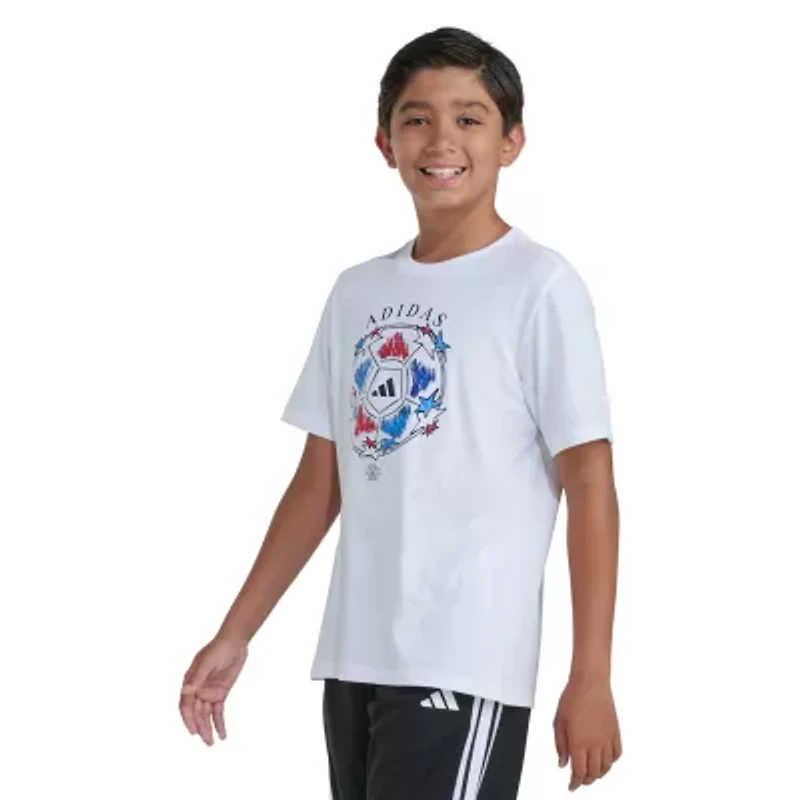 adidas Big Kid Boys Crew Neck Short Sleeve Regular Fit Husky Graphic T-Shirt