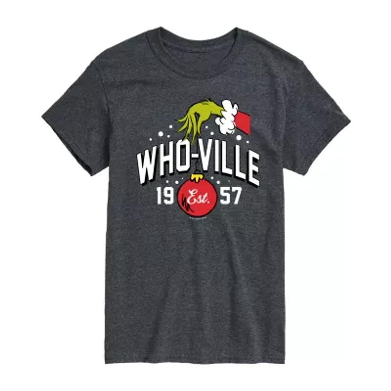 Mens Crew Neck Short Sleeve Regular Fit Grinch Big and Tall Graphic T-Shirt