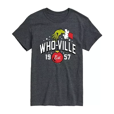 Mens Crew Neck Short Sleeve Regular Fit Grinch Big and Tall Graphic T-Shirt