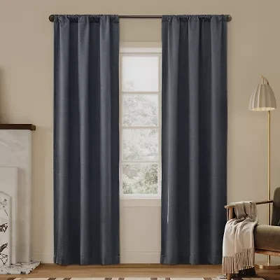 Sun Zero Presley Herringbone Magnetic Rod Pocket Light-Filtering Set of 2 Curtain Panel