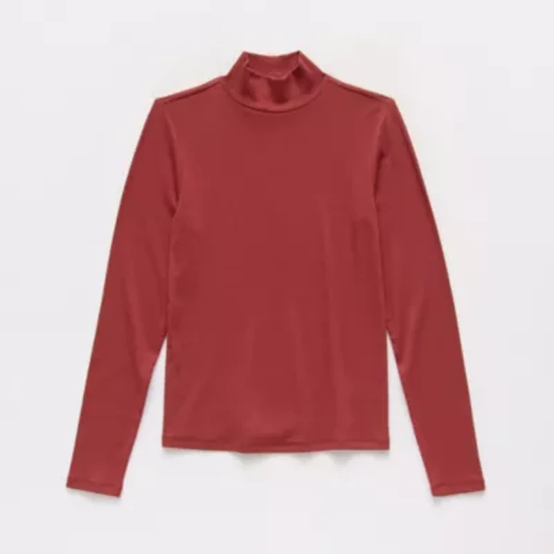 a.n.a Womens Petite Mock Neck Long Sleeve T-Shirt