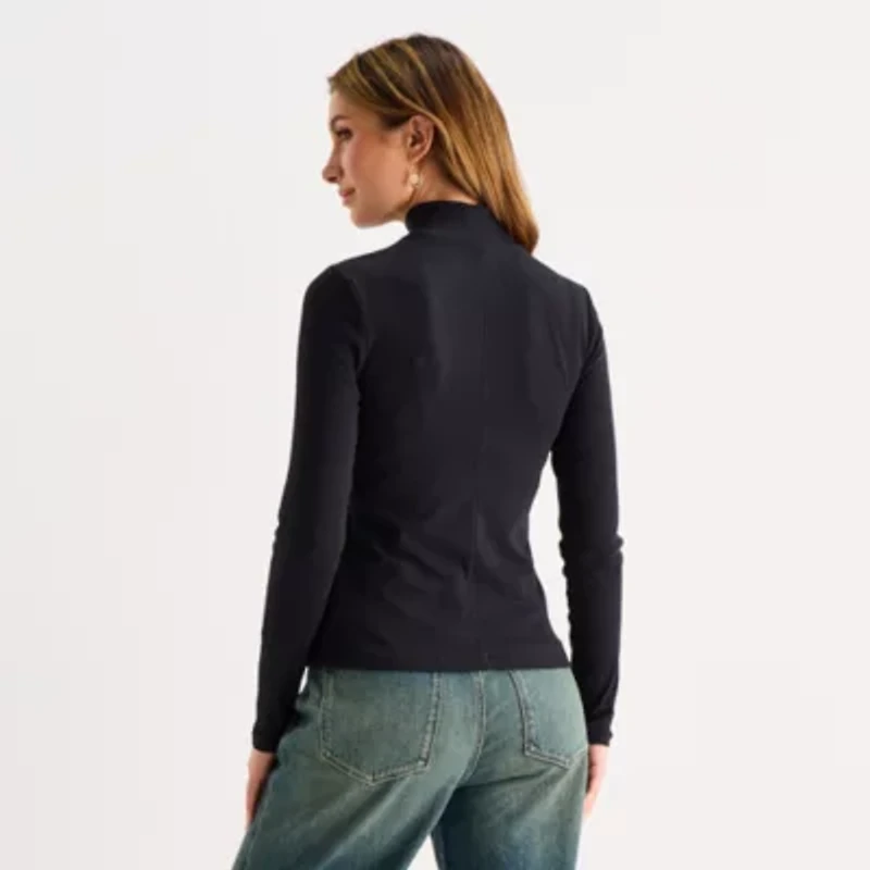 a.n.a Womens Petite Mock Neck Long Sleeve T-Shirt