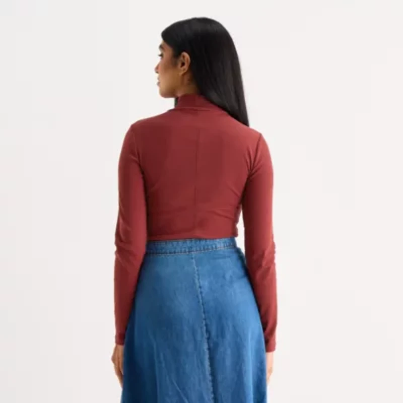 a.n.a Womens Petite Mock Neck Long Sleeve T-Shirt